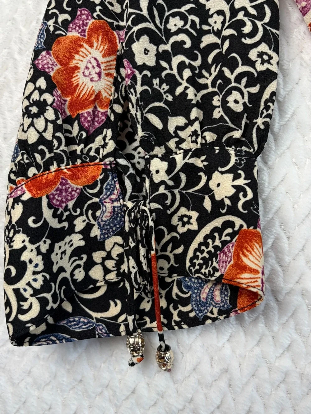 Susan Graver Floral Print Peasant Blouse Long Sleeve Black Multi Tunic Top M - Picture 8 of 10